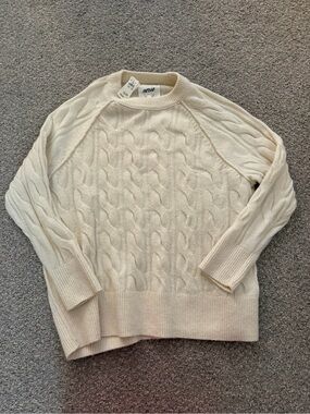aerie Ivory Cable-Knit Crewneck Sweater